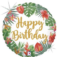 Tropical Happy Birthday 18  Glitter Foil Balloon