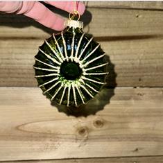 Glass Stripe Flower Bauble -Tree Decoration - Green