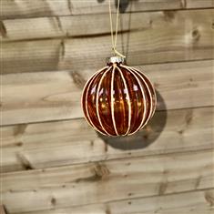 Glass Stripe Ball Bauble -Tree Decoration - Amber 