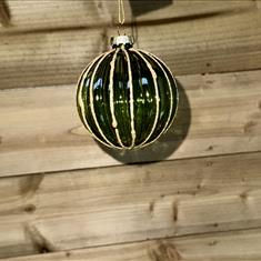 Glass Stripe Ball Bauble -Tree Decoration - Green