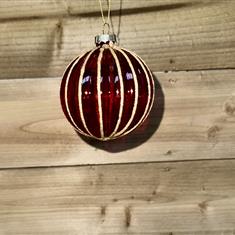 Glass Stripe Ball Bauble -Tree Decoration - Red