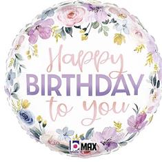 Floral watercolour birthday foil balloon