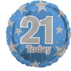 21 Today Blue &amp; Silver Stars Balloon 