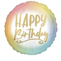 happy birthday pastel ombre &amp; gold balloon 